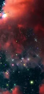 Red cosmic clouds and vibrant stars galaxy wallpaper.