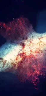 Dynamic cosmic nebula wallpaper with vibrant blue and red hues in a galaxy scene.