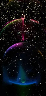 Cosmic neon galaxy wallpaper with bubbles and starry night background.