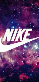 Nike logo with cosmic galaxy background wallpaper.