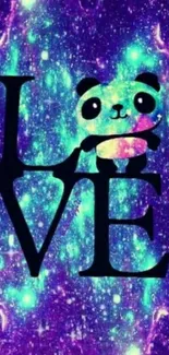 Cosmic panda love on a galaxy background.