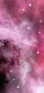 Vibrant pink cosmic nebula with stars in deep space.