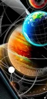 Vibrant cosmic planets with celestial designs on mobile wallpaper.