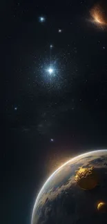 Cosmic space wallpaper with planets and stars.