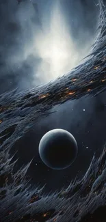 Cosmic vortex surrounding a distant planet.