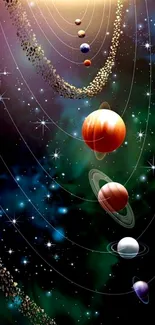 Cosmic wallpaper with planets and stars, ideal for mobile screens.