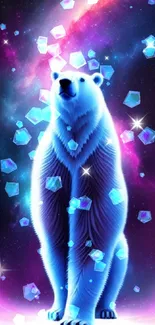 Polar bear in a vibrant, cosmic galaxy setting.