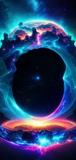 A vibrant cosmic portal fantasy wallpaper with nebula and stellar themes.