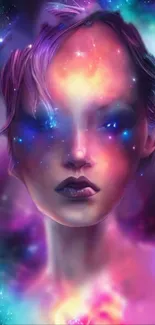 Mystical cosmic portrait with nebula colors.