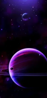 Purple planet with cosmic background in space wallpaper.