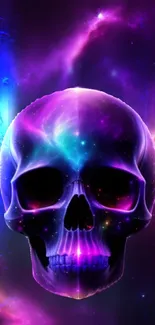 Vibrant cosmic skull on a galaxy background.