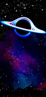 Colorful cosmic spaceship with starry galaxy background.