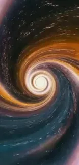 Mesmerizing cosmic spiral vortex wallpaper with vibrant orange and blue colors.