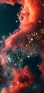 Cosmic night sky wallpaper with stars and swirling nebula clouds.