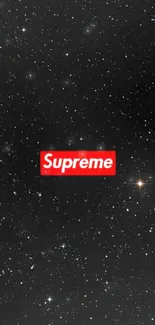 Supreme logo on starry black wallpaper.