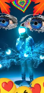 Surreal cosmic astronaut in vibrant digital art.