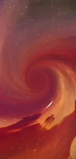 Vibrant cosmic swirl wallpaper with red-orange galaxy design.