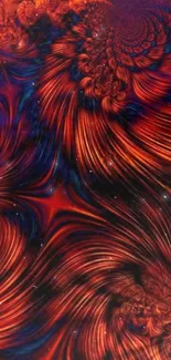 Vibrant cosmic swirl wallpaper with red and blue abstract design.