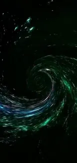 Dark green cosmic swirl mobile wallpaper with vibrant space colors.