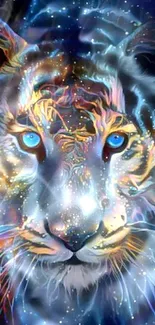 Cosmic tiger artwork with dark blue and vibrant hues.