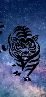 Tiger silhouette on galaxy background wallpaper.