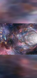 Surreal cosmic tunnel wallpaper with galaxy view.