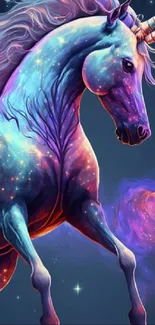 Cosmic unicorn in galaxy-themed wallpaper