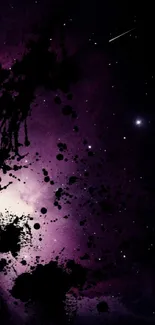 Cosmic-themed mobile wallpaper with a purple and black galaxy pattern.