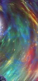 Cosmic vortex with vibrant colors in a surreal space scene.