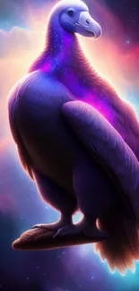 A vibrant cosmic wallpaper featuring a purple vulture against a colorful nebula backdrop.