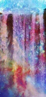 Colorful cosmic waterfall wallpaper with stars and vibrant hues.