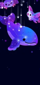 Cosmic-themed whale art with starry sky backdrop.