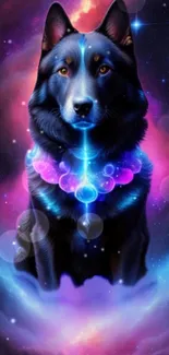 Cosmic wolf in galaxy fantasy art wallpaper, vibrant and mystical.