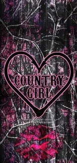 Country Girl heart design wallpaper in pink.