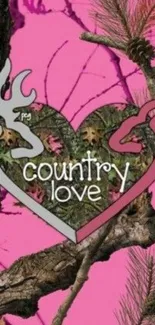 Pink country love heart wallpaper with nature elements.