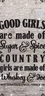 Country-themed wallpaper with vintage-style text design.