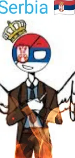 CountryHumans Serbia character with wings in a suit, featuring national elements.