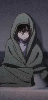 Hooded animated character in a cozy setting.