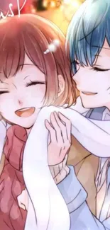 Anime couple sharing a cozy moment.