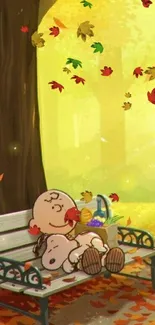 Cozy cartoon character under a tree on an autumn day.