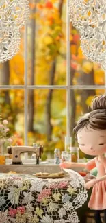 Cozy animated autumn scene by the window with fall colors.