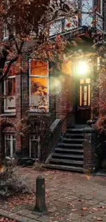 Warmly-lit rustic street in autumn.