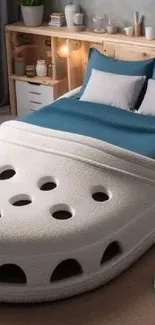 Unique cozy bed with circular cut-out duvet design.