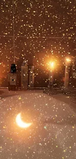 Cozy candlelit bath scene with glowing lights and a warm ambiance.