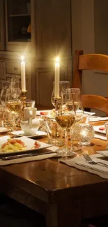 Cozy candlelit dinner table with elegant decor.