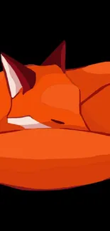 Sleeping cartoon fox on a cozy orange background.