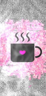 Stylish wallpaper with pink splash and coffee mug design.