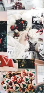 Cozy Christmas collage featuring festive decor and holiday scenes.