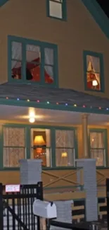 Christmas house with colorful lights at night.