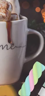 Cozy mug with cocoa and marshmallows wallpaper.